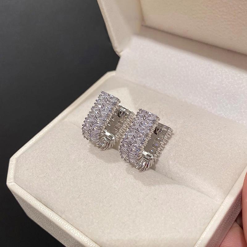 Huitan Fashion Design Lady Hoop Earrings with Bright Cubic Zirconia  Color Party Accessories Chic Engagement Noble Jewelry