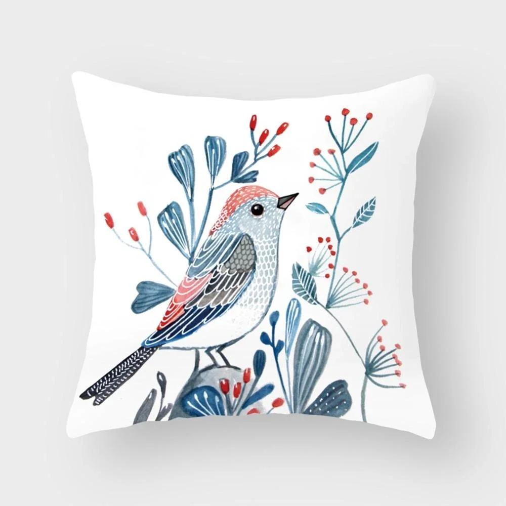 New Cute Animal Bird Flower Pillow Case Sofa Bedroom Living Room Seat Car Cushion Cover Home Decoration Pillowcase 45*45Cm