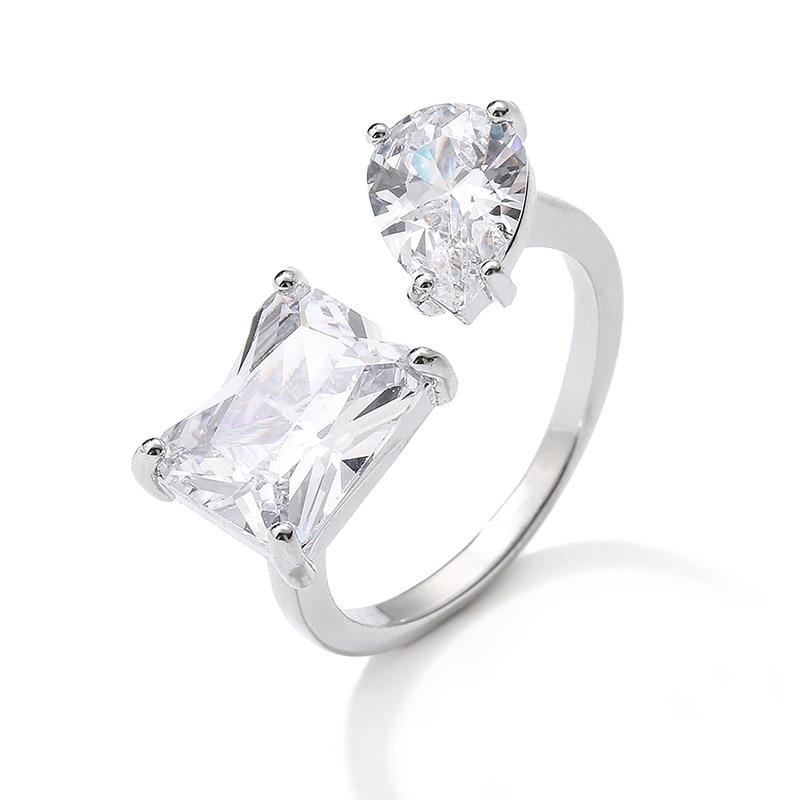 ZAKOL Luxury Square Water Drop AAA Cubic Zirconia Open Rings for Women Clear Pink Green CZ Engagement Wedding Party Zircon