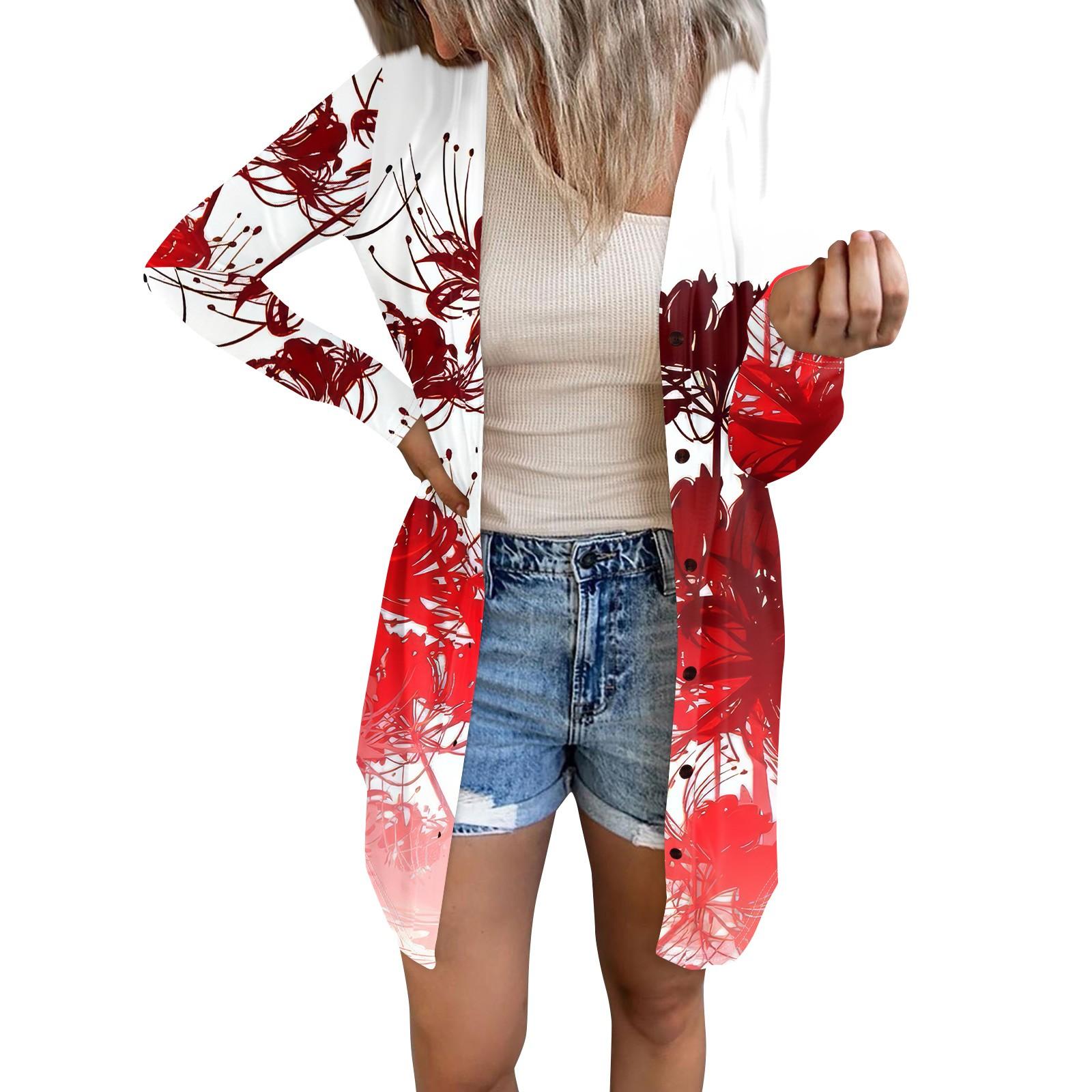 

Женская повседневная модная удобная свободная куртка-кардиган с длинным рукавом и принтом на Хэллоуин XXXXL винный