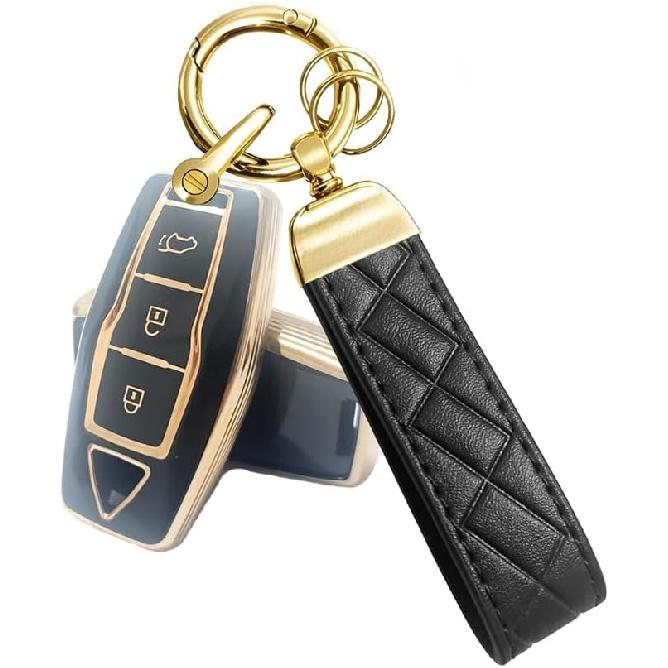 Car Key Fob Cover Compatible with Mitsubishi Outlander 2025 2024 2023 2022 Case TPU Protector Cover Keychain 4 Buttons Gold White