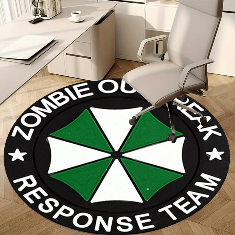 1pc Zombie Outbreak Response Team Round Rug - Home Office Outdoor Circular Carpet Gift Decorative Mat with Green and White Umbrella DesignRC2814