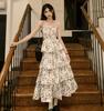 Y2k Koreanischen Stil Ein Stück Blumen Kleid Frauen Vintage Elegante Layered Hohe Taille Schwarz Lange Slip Fee Kleider Sommer