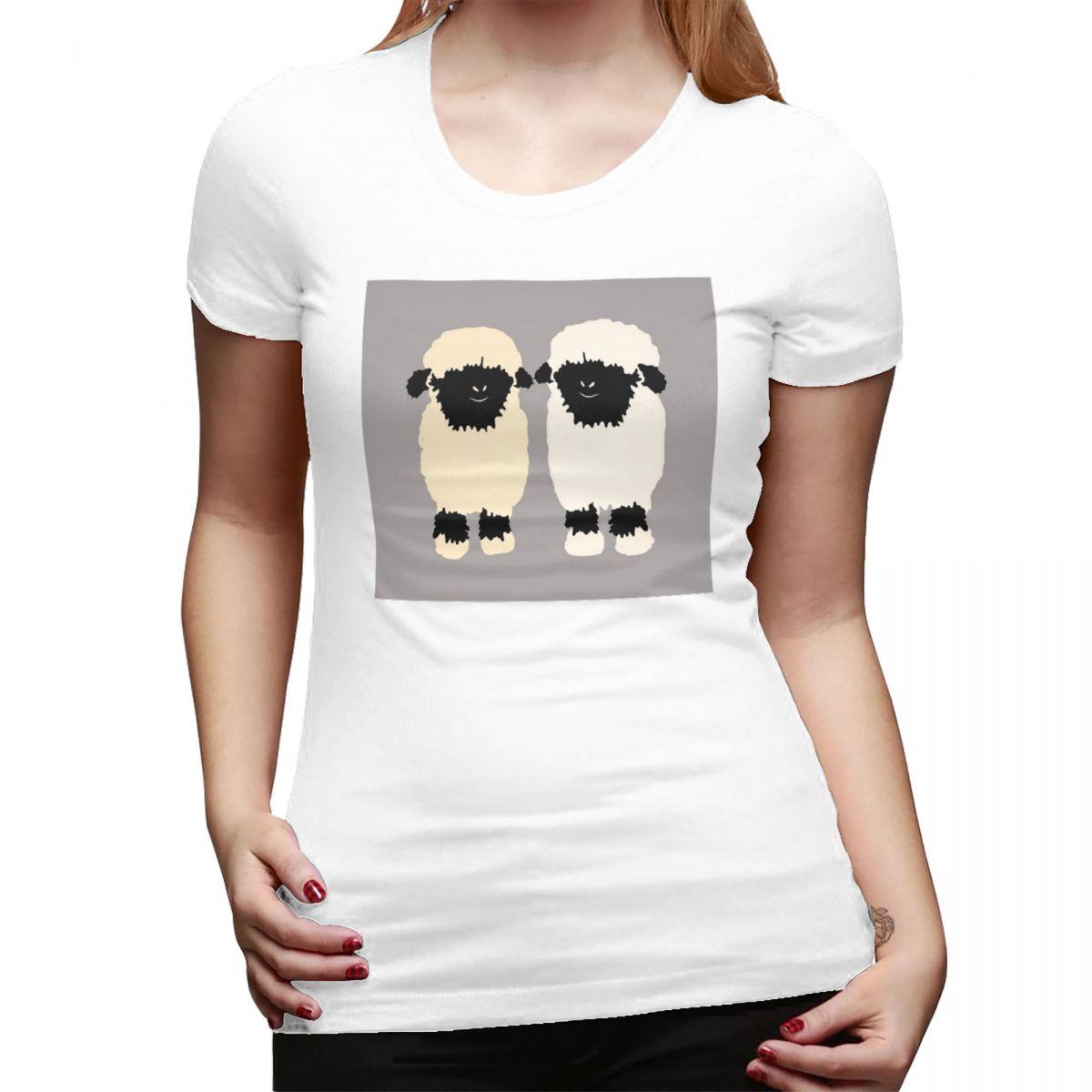 Valais Black Nose Sheep Friends TShirt for Women Round Neck Streetwear T Shirts Womens Short Sleeve Summer Clothes Tops S