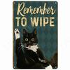 Funny Black Cat Vintage Tin Sign Remember to Wipe Metal Poster Cat Retro Plate Hello Sweet Cheeks Bathroom Decor for Bar Cafe