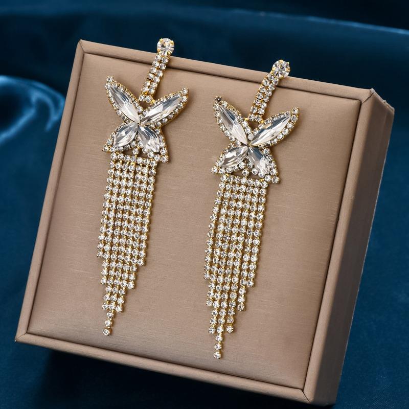 Rhinestone butterfly tassel earrings - unique & stylish bridal set, perfect for wedding outfits & accessories