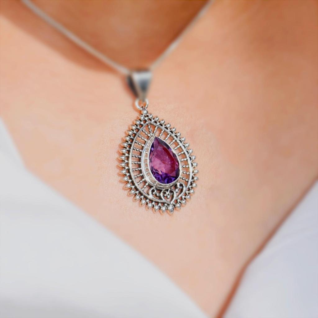 Vintage Amethyst Pendant, 925 Sterling Silver Pendant, Antique Pendant, Jewelry Gift for Her, Pendant for Gift