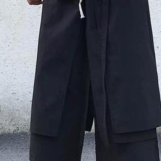 Men's Loose Fit Pants Hip-Hop Wide Leg Pants with Pockets Casual Black Layered Pants for Everyday Wear Street