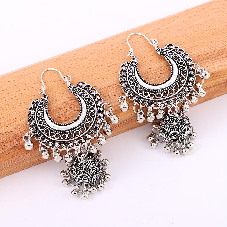 Retro Quaste Hängende Mondglocken Ohrringe, Modische Exotische Ethno Stil Übertrieben Ohrringe