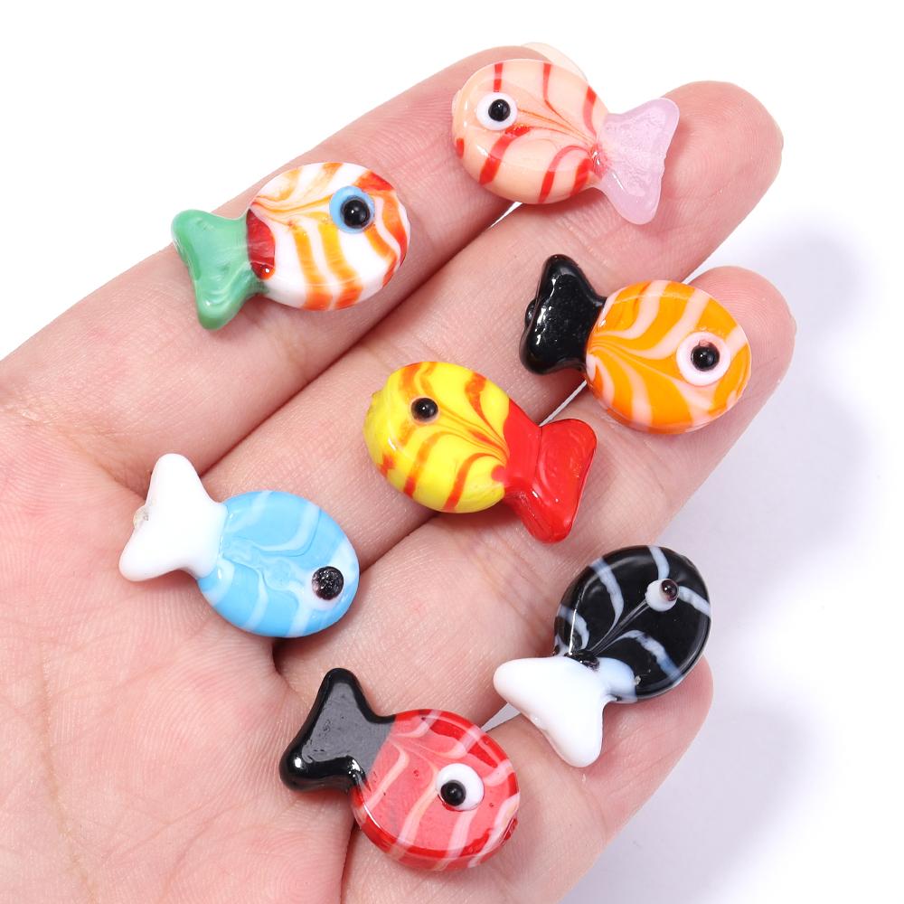 2pcs 13X20mm Lampwork Fish Beads Cute Animal Glass Loose Spacer Beads For Jewelry Making DIY Bracelets Necklace Accessories