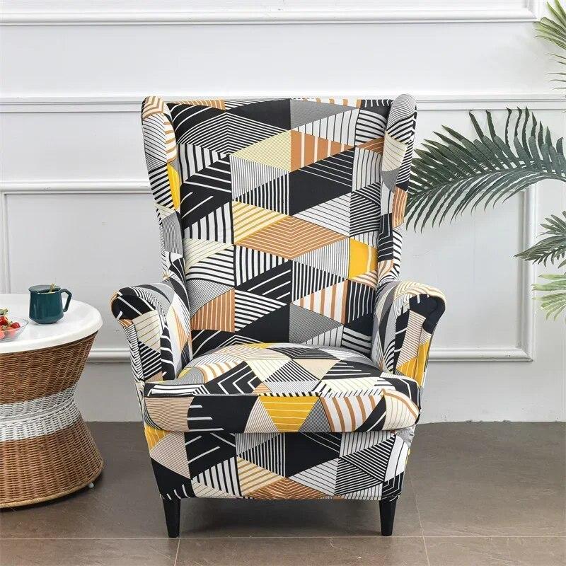 Geometric Wing Back Chair Cover Stretch Floral Spandex Armchair Covers Footstool Single Sofa Slipcovers With Cushion Cover
