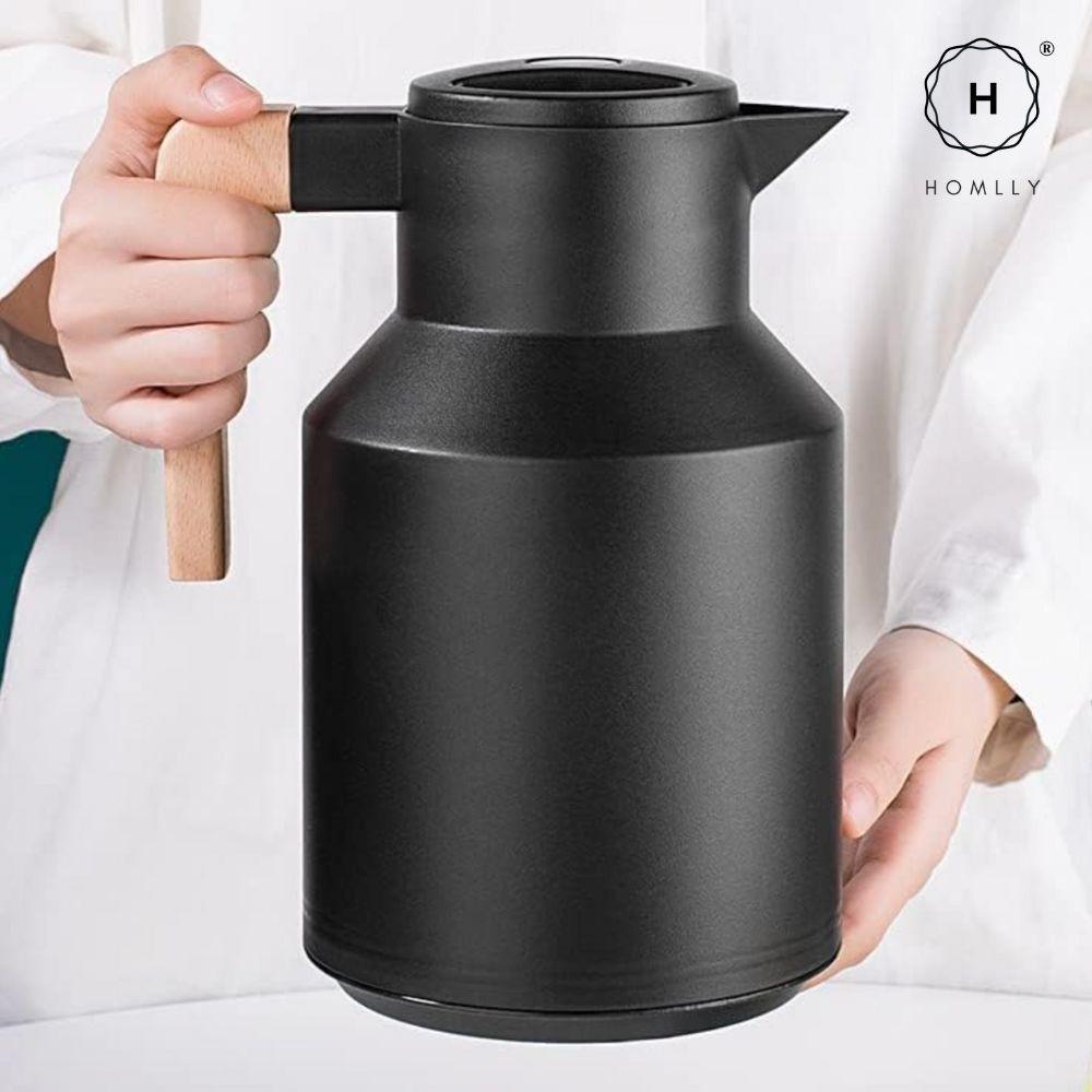 Homlly Rutto Insulated Double Walled Carafe Thermal Flask With Wood Handle (1L)