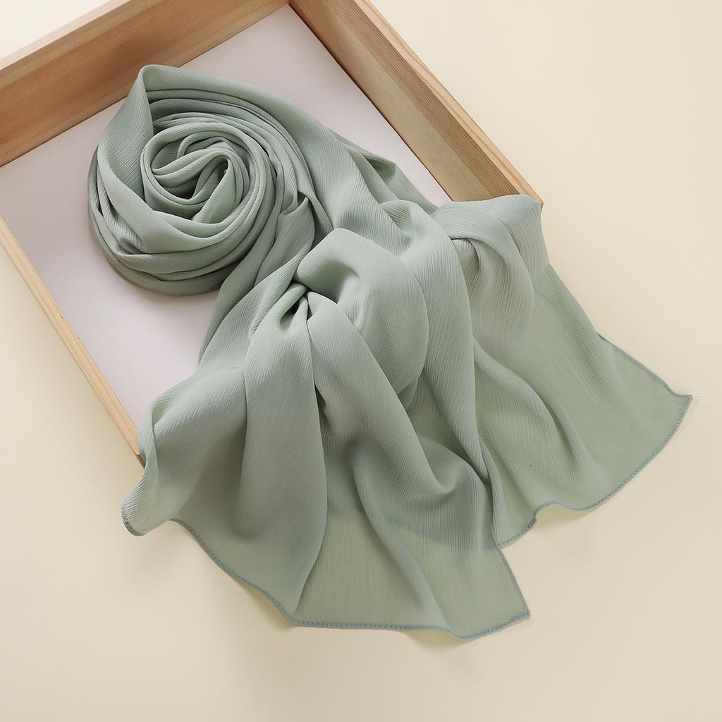 Muslim Plain Crinkle Hijabs Heavy Chiffon Scarf Arab Crepe Shawl Wraps Islamic Headband Solid Color Foulard Women