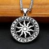 Vintage słońce bóg Apollo naszyjnik moda okrągły Nordic ze stali nierdzewnej Viking Rune naszyjnik mężczyźni biżuteria Amulet prezent