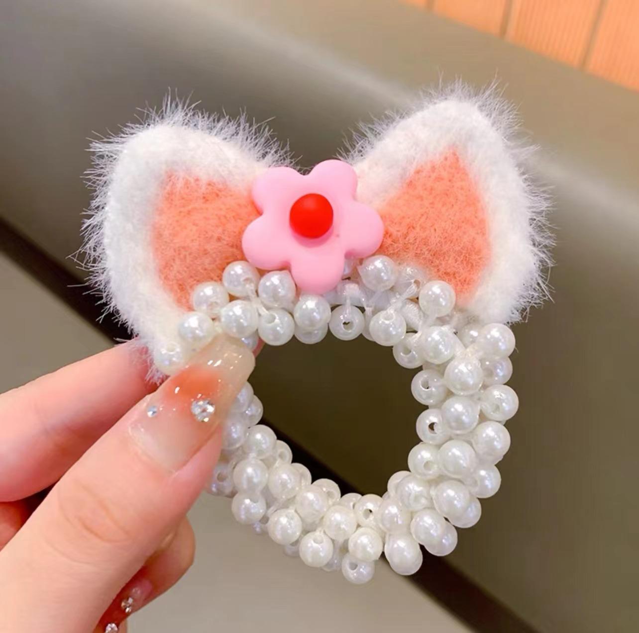 

1 шт., милые детские эластичные резинки для волос с кошачьими ушками и жемчугом для девочек, детские резинки для волос, аксессуары для волос принцессы, детские головные уборы 1PCS оранжевый