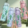 1PC Multi Cactus Desert Repeat Pattern 750ml Color Plastic Sports Water Bottle Leakproof Flip Straw Lid Suitable for Sports Office Home Use
