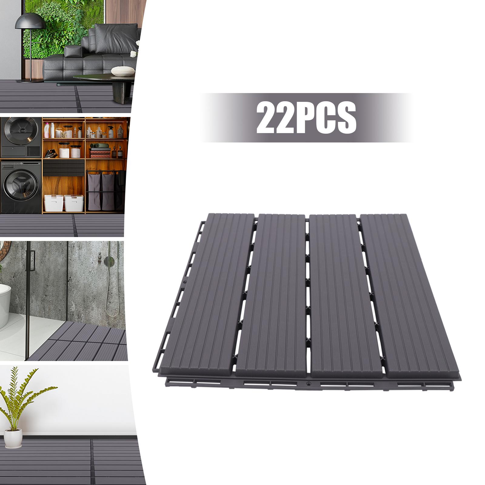 

22PCS Wood Plastic Composite Patio Deck Tiles 12”x12” Interlocking Decking Tiles Water Resistant for Indoor & Outdoor темно серый