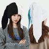 2Pcs 3D Long Rabbit Ears Beanie Hat, Women Bunny Knit Beanie Hat, Winter Warm Knit Rabbit Crochet Skull Hat, Patchwork Color ( Black & White, Blue &