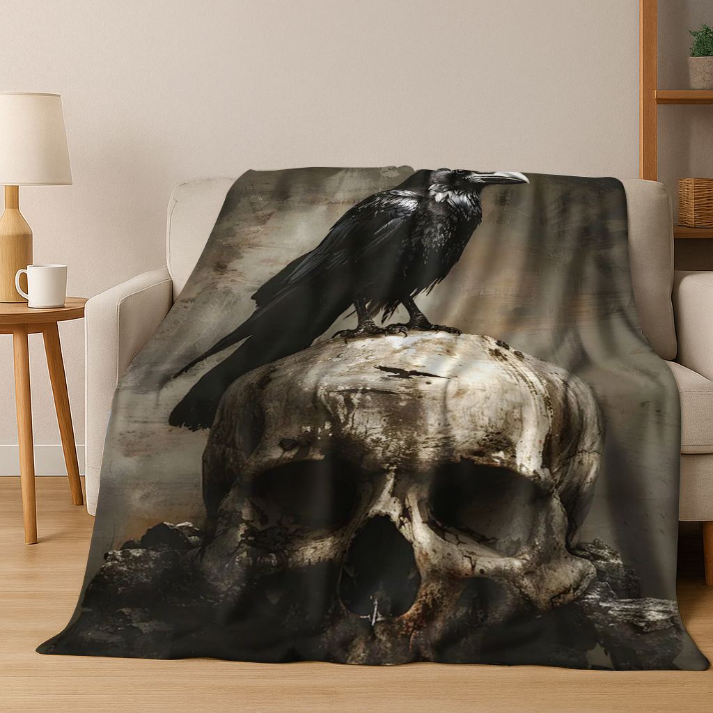 3D Viking Oding Raven Crow Skull Huginn Muninn Norse Flannel Blanket,Warm and Cozy Soft Throw Blanket for Home Bedroom Bed Sofa