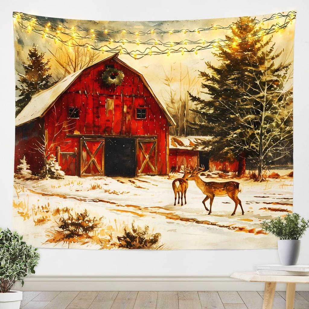 Vintage Merry Christmas Tapestry Santa Claus Tapestry Wall Hanging for Kids Boys Girls Christmas Deer Elk Wall Tapestry Xmas