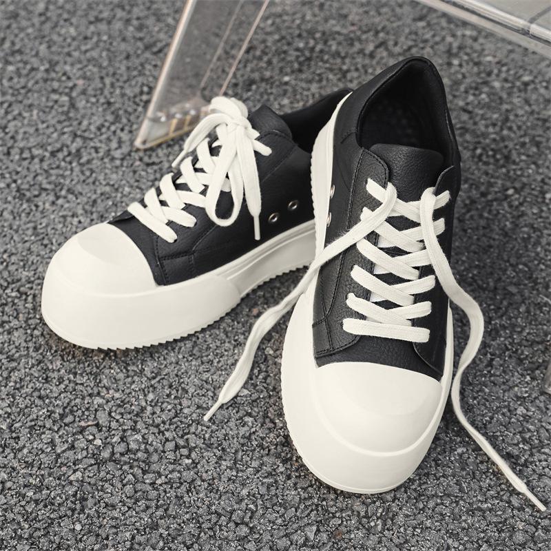 Big Size Men Casual Genuine Leather Shoes Lace-up Black White Oxfords Shoe Breathable Flats Platform Sneakers Stylish Footwear