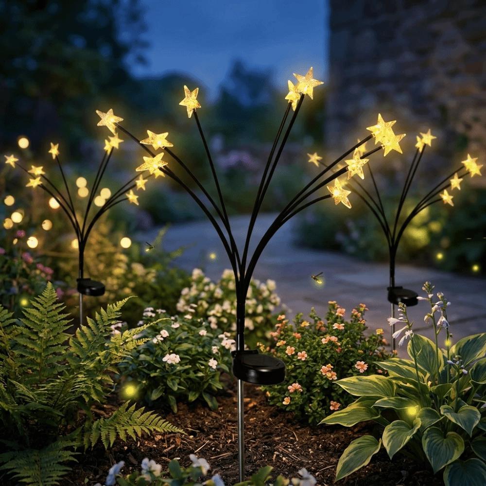 Waterproof Solar LED Lights Firefly Style Soft Flickering Glow Outdoor Decor Lamps Solar Powered Ground Stake Design
