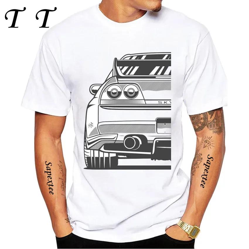 New Summer Men Short Sleeve JDM Legend NISSIA Skyline R34 R33 GTR Evolution Car Print TShirt Boy Casual Tops Fashion White Tees