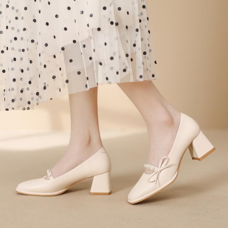 

Leather flat for Huizhou women s shoes Su Yinyin, the same thick-heeled single shoes for women s autumn new Mary Jane shoes for women 34 абрикосовый