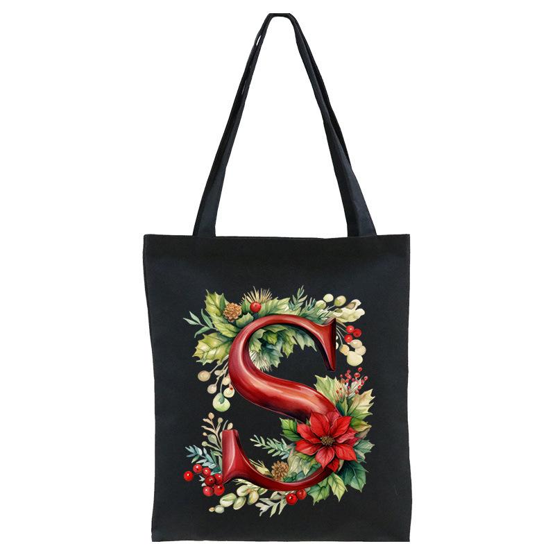 26 English letters A-Z floral print student canvas bag fashion portable shopping bag shoulder bag