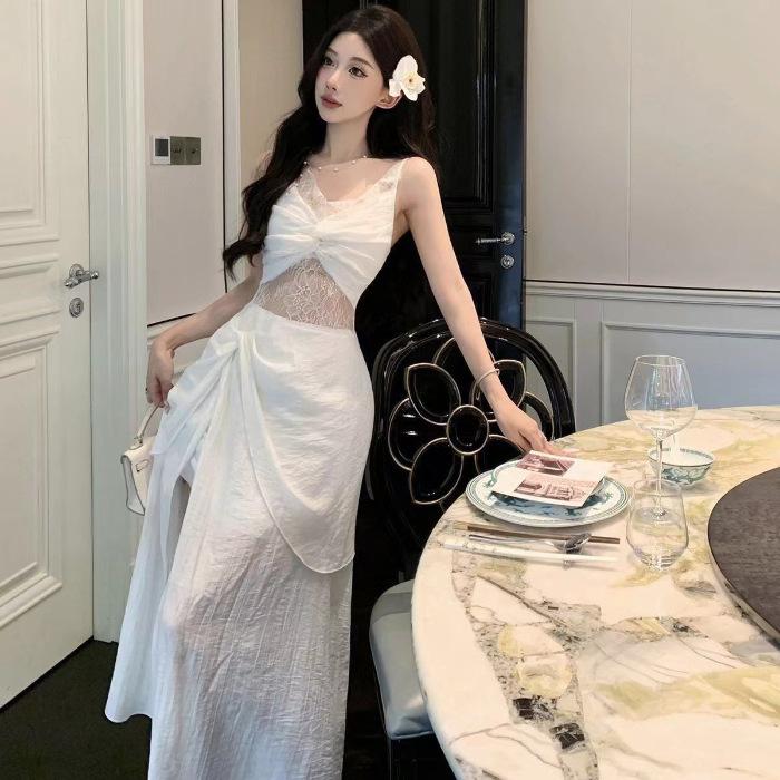 [Original Quality] French Retro Lace Dress Vacation Summer Hollow Temperament Dress Seaside Beach Fairy