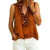 Women's V Neck Ruffle Sleeveless Blouse Lightweight Summer Casual Vacation Top with Frilled Hem and Front Detail