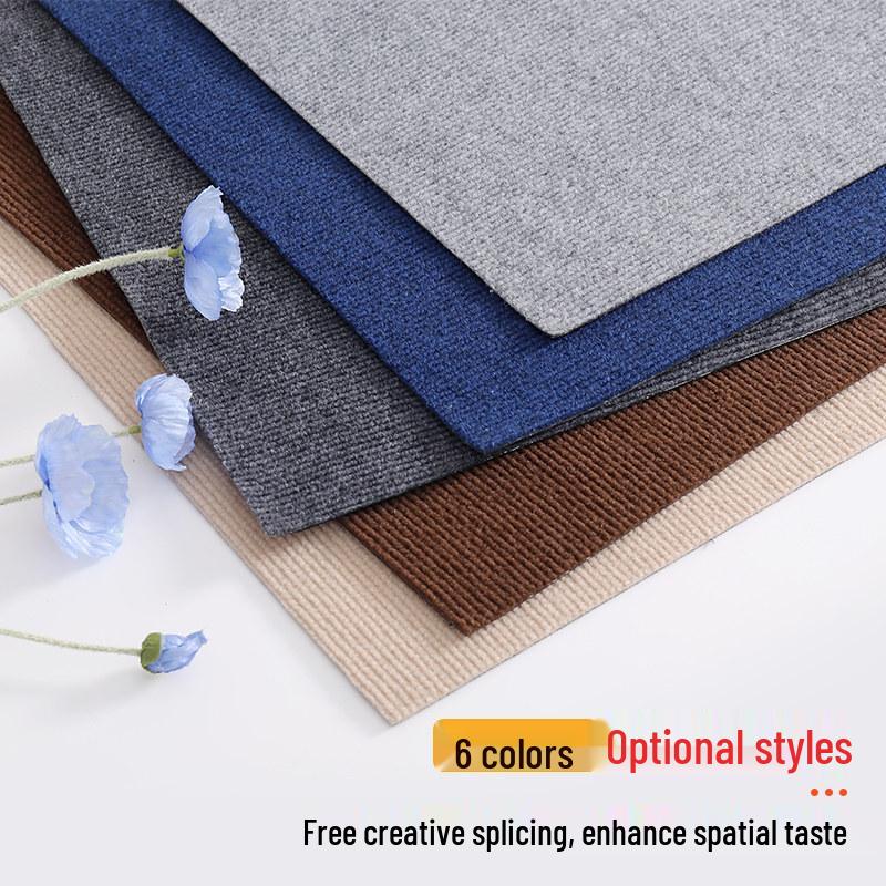 Striped Self-Adhesive Non-Slip Carpet: Full Coverage, Wear-Resistant, Soundproof Floor Mat for Bedroom, Office, or Cement Floors.