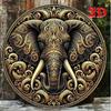 Vintage Golden Elephant Round Aluminum Wall Art Floral Geometric Decor