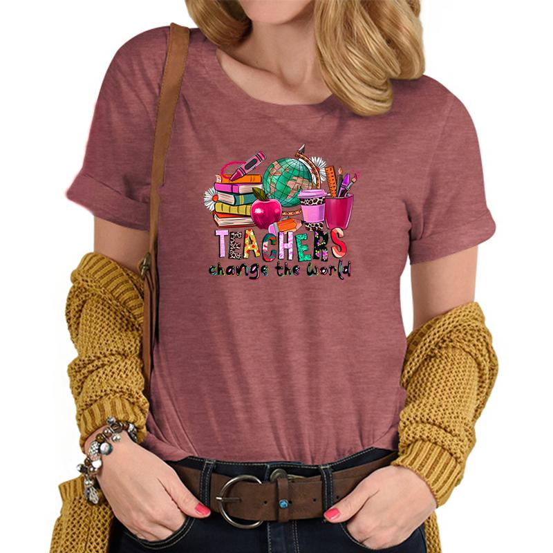 Teachers Change The World Print Tshirt FeUnisex Funny Teacher Gift TShirts Trendy World Design Casual Top Womens Clothing Sales