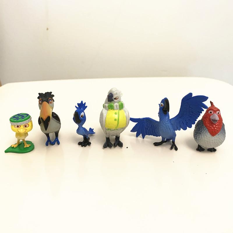 

6pcs Rio Adventure Action Figure Plaything 3.5-5CM Animation Design Diamond Parrots Pug Dogs Collector Miniature Figures Children-Friendly Present
