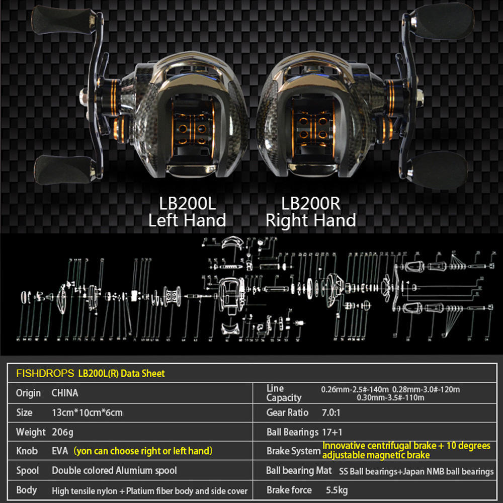 17+1 Ball Bearings Baitcasting Fishing Reel 7.0:1 Bait Casting Reels Left / Right Hand Fishing Reel