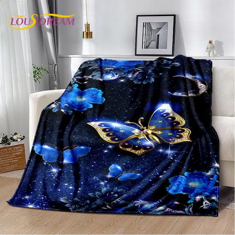 D Cartoon Dream Butterfly Flower Soft Plush BlanketFlannel Blanket Throw Blanket for Living Room Bedroom Bed Sofa Picnic Cover