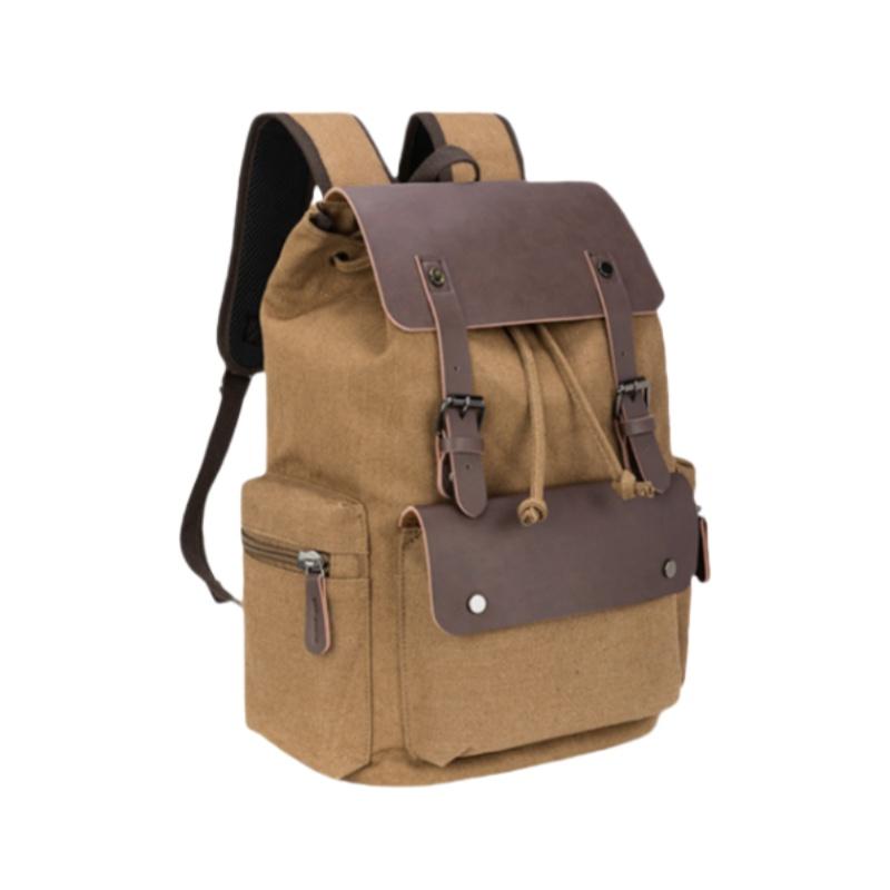 Vintage Texture PU Leather Canvas Splicing Backpacks Fashion Microfiber Leather Couple Rucksack Student Computer Schoolbag Trendy Men's Shoulder Bag