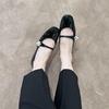 Sheepskin Leather Rhinestone One-button Mary Jane Shoes Women's Ballet Flats Pearl Versatile Light Mouth Single Shoes
