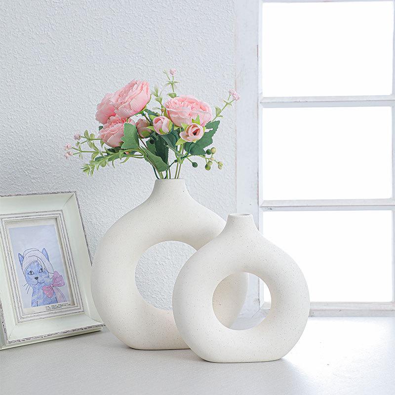 Nordic Ceramic Circle Vase - Creative Home Decor for Living Room