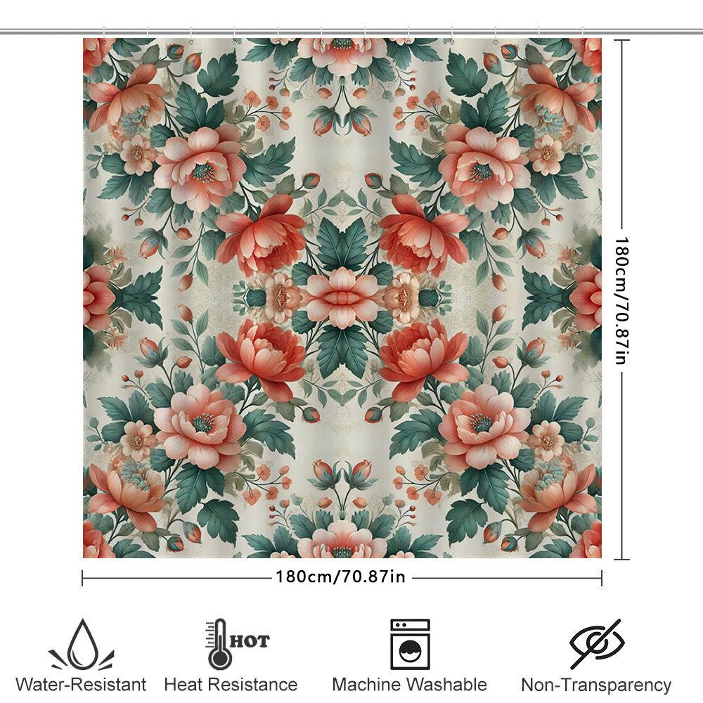 Floral Print Shower Curtain Rustic Style Bath Decor For Home Decoration With Hooks Included In 3D Floral Design Fabric Waterproo