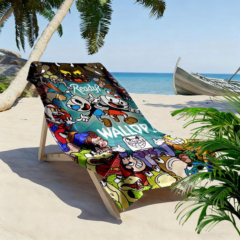 Cuphead Print Beach Towel, Large Soft Quick Dry Towel for Beach Camping Swimming