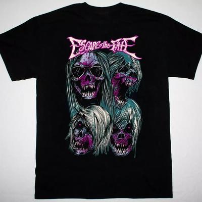 Popular Escape The Fate Band Four Skulls Black Cotton T Shirt Full Size S-5XL SS