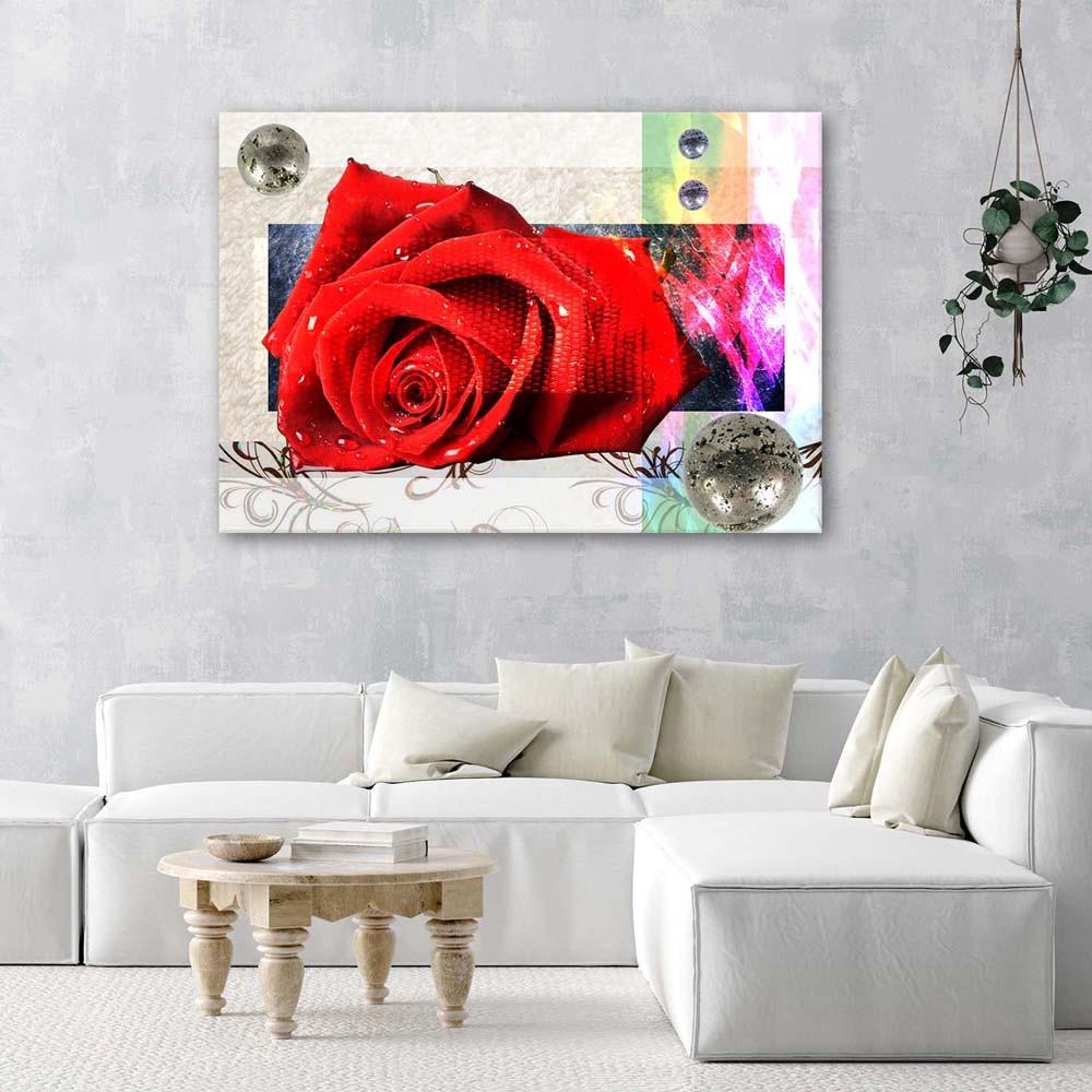 Canvas Print, Geometric Composition with Red Rose