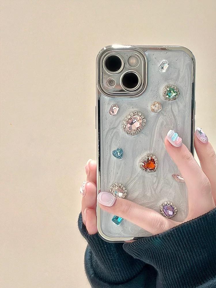 

Three Dimensional Sparkling Gemstone Suitable For iPhone 13 Case 15 12 14 11 Pro Max All Inclusive Anti Fall Protective Cover