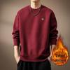 Premium American Style Heavyweight Embroidered Round Neck Men's Winter Hoodie with Velvet, Loose Fit Casual Pullover.