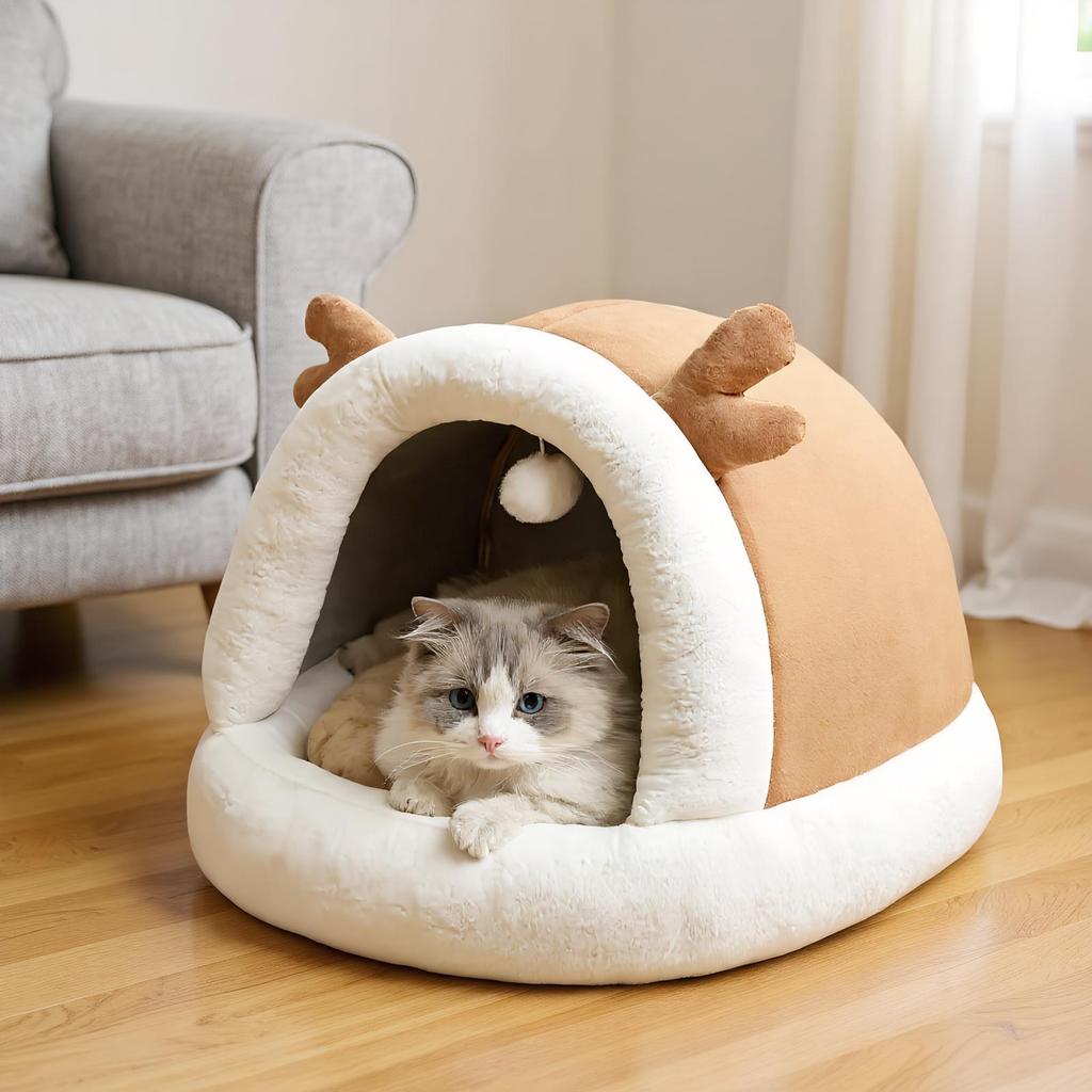 Deer Antler Cat Bed Cave Non-Slip Pet Plush Nest cold-proof dog bed Pet Supplies for Dog Puppy Kitten Sleeping