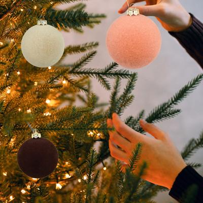 12 Pcs Velvet Christmas Ball Ornaments 2.4 Inches Flocked Shatterproof Plastic Balls Xmas Tree Hanging Decorations for Holiday Party Home Decor