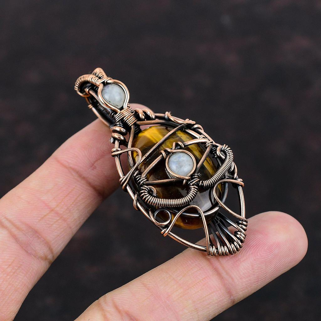 Gonosz Szem Tigrisszem Medál Rézhuzallal Tekert Medál Drágakő Ékszer Kézzel Készített Medál Szivárvány Holdkő Medál Réz Ékszer Ajándékba