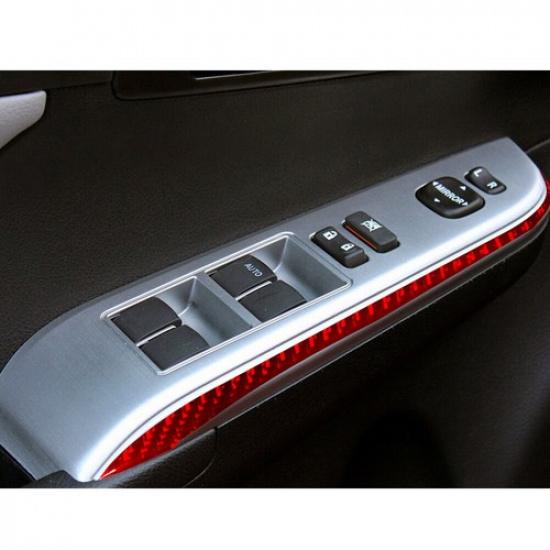 For Toyota Camry Red Carbon Fiber Interior Window Control Side Cover Trim Strip